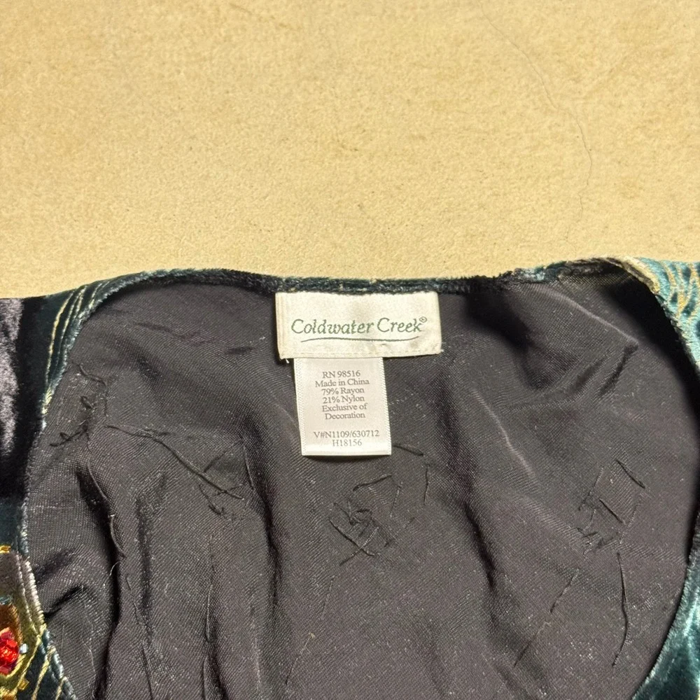 Coldwater Creek Velvet Peacock Floral Fringe Shawl Wrap